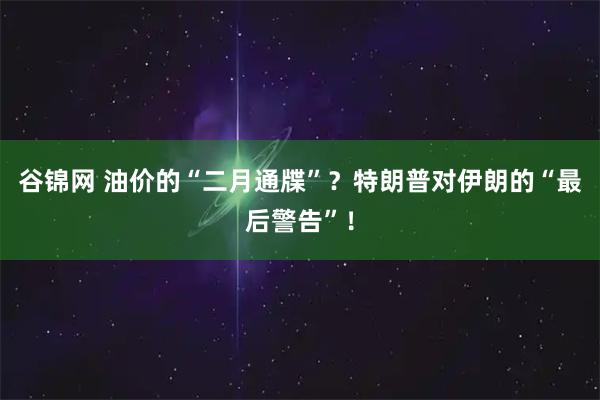 谷锦网 油价的“二月通牒”？特朗普对伊朗的“最后警告”！