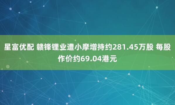 星富优配 赣锋锂业遭小摩增持约281.45万股 每股作价约69.04港元