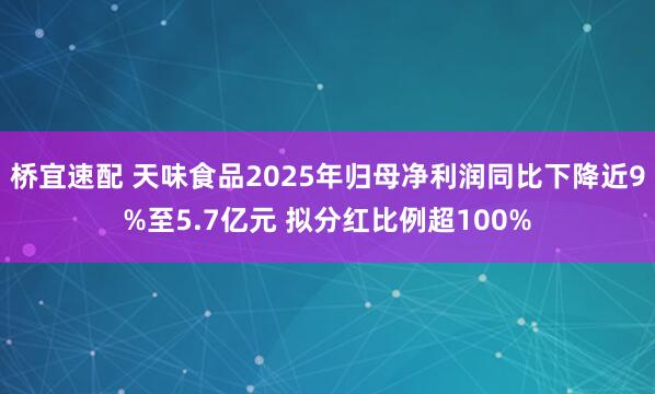 桥宜速配 天味食品2025年归母净利润同比下降近9%至5.7亿元 拟分红比例超100%