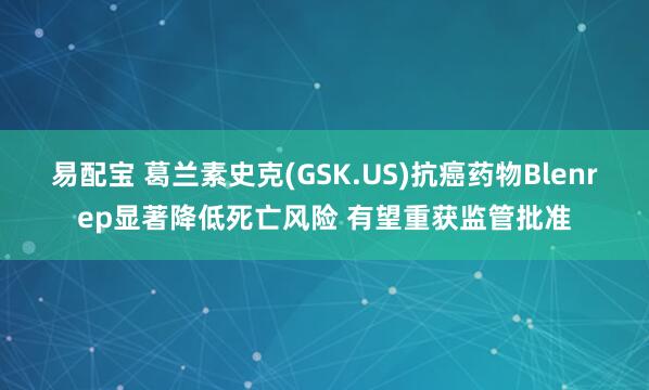 易配宝 葛兰素史克(GSK.US)抗癌药物Blenrep显著降低死亡风险 有望重获监管批准