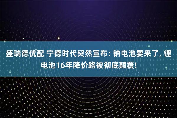 盛瑞德优配 宁德时代突然宣布: 钠电池要来了, 锂电池16年降价路被彻底颠覆!