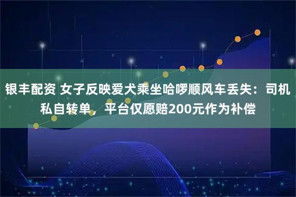 银丰配资 女子反映爱犬乘坐哈啰顺风车丢失：司机私自转单，平台仅愿赔200元作为补偿